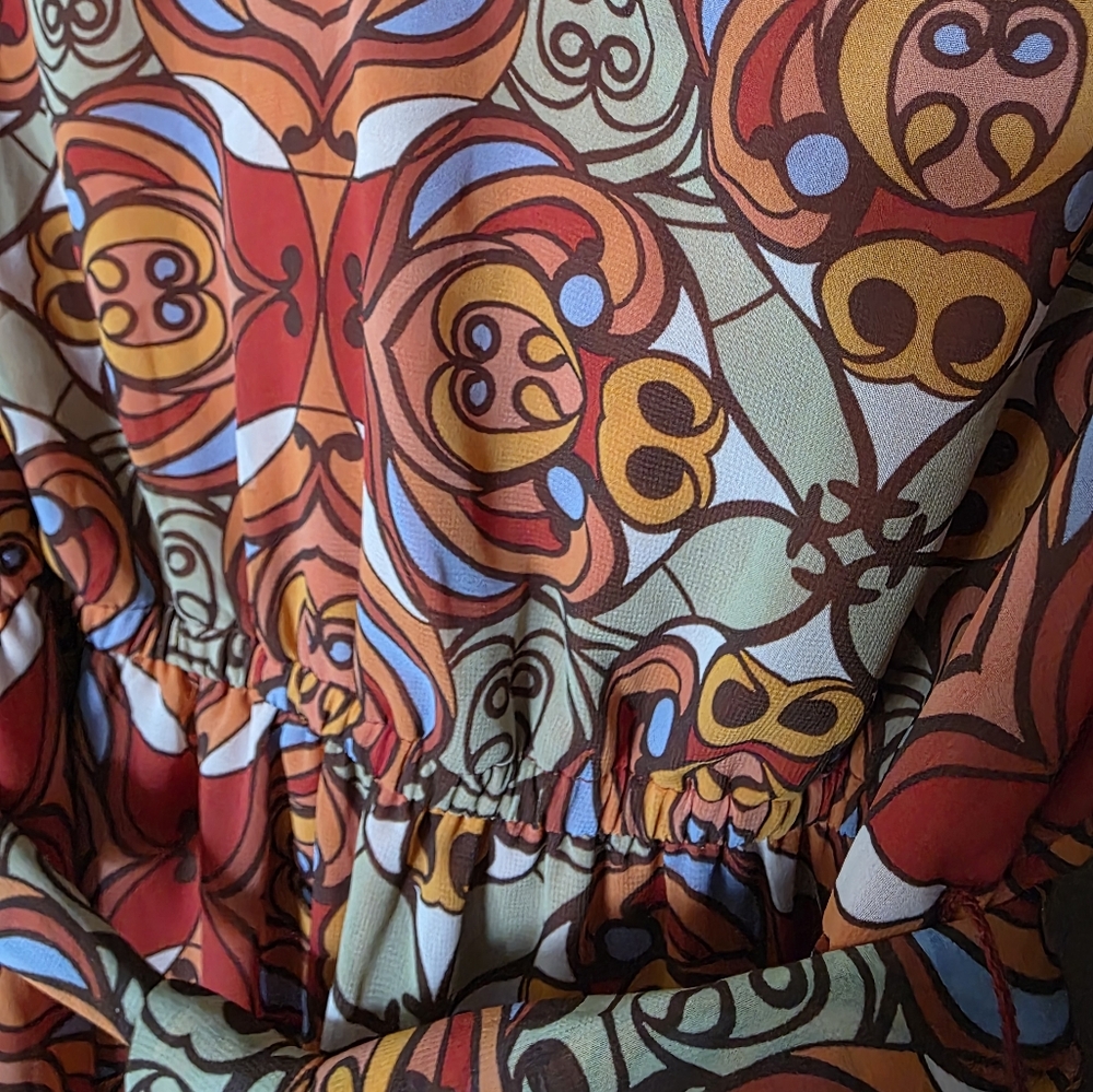 International Concepts Printed Blouson-Sleeve Dress Arabesque Combo Orange 12 - Picture 7 of 10